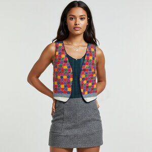 Vintage Hand-Embroidered Denim Vest – Colorful Peruvian Indigenous Embroidery